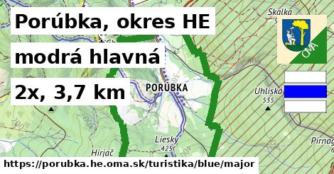 Porúbka, okres HE Turistické trasy modrá hlavná