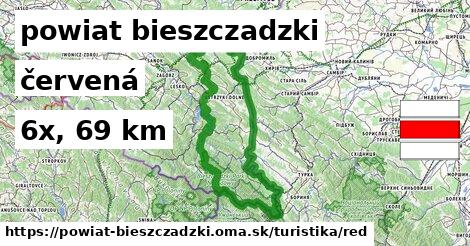 powiat bieszczadzki Turistické trasy červená 