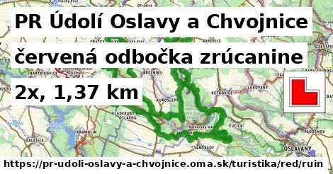PR Údolí Oslavy a Chvojnice Turistické trasy červená odbočka zrúcanine