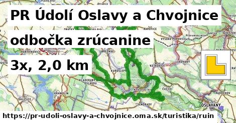 PR Údolí Oslavy a Chvojnice Turistické trasy odbočka zrúcanine 