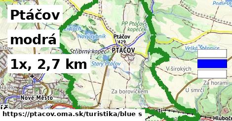 Ptáčov Turistické trasy modrá 
