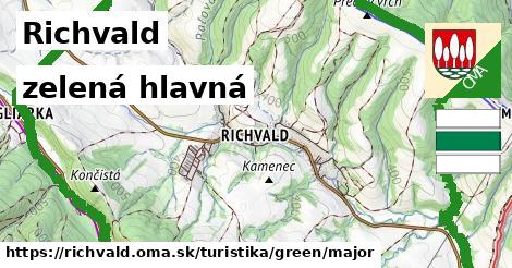 Richvald Turistické trasy zelená hlavná