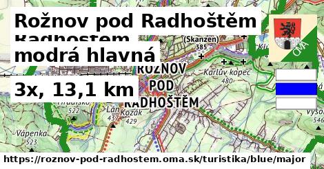 Rožnov pod Radhoštěm Turistické trasy modrá hlavná