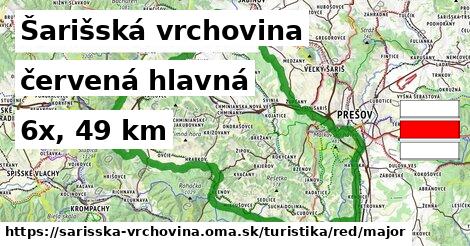 Šarišská vrchovina Turistické trasy červená hlavná