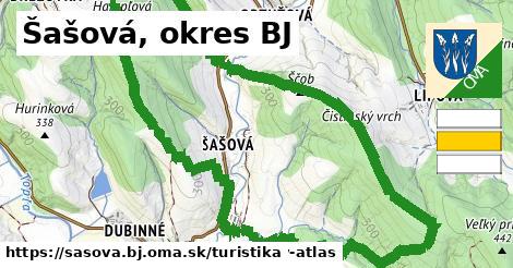 Šašová, okres BJ Turistické trasy  