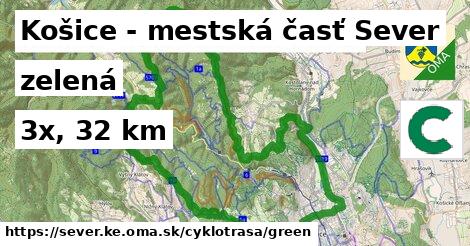 Košice - mestská časť Sever Cyklotrasy zelená 