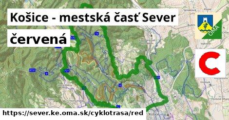 Košice - mestská časť Sever Cyklotrasy červená 