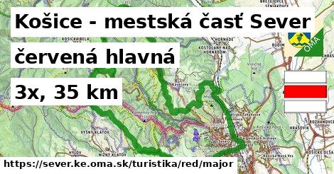 Košice - mestská časť Sever Turistické trasy červená hlavná