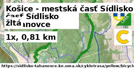 Košice - mestská časť Sídlisko Ťahanovce Cyklotrasy žltá bicycle