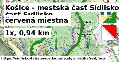 Košice - mestská časť Sídlisko Ťahanovce Turistické trasy červená miestna