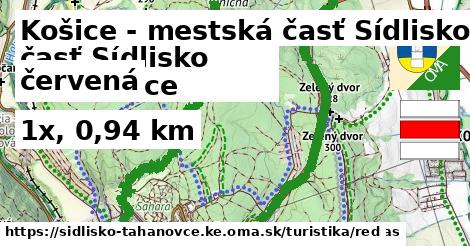 Košice - mestská časť Sídlisko Ťahanovce Turistické trasy červená 