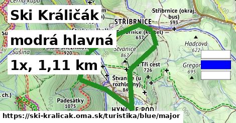 Ski Králičák Turistické trasy modrá hlavná