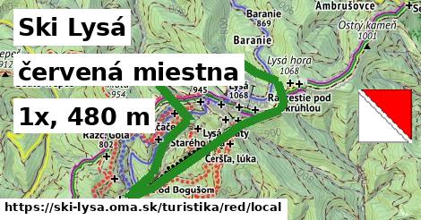 Ski Lysá Turistické trasy červená miestna