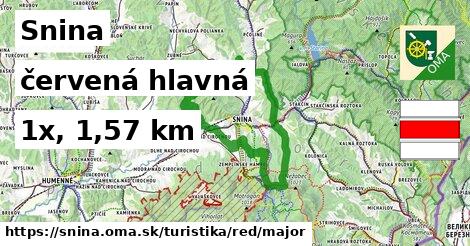 Snina Turistické trasy červená hlavná