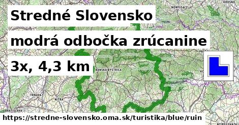 Stredné Slovensko Turistické trasy modrá odbočka zrúcanine