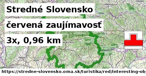 Stredné Slovensko Turistické trasy červená zaujímavosť