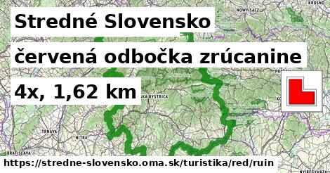 Stredné Slovensko Turistické trasy červená odbočka zrúcanine