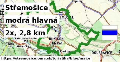 Střemošice Turistické trasy modrá hlavná