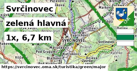 Svrčinovec Turistické trasy zelená hlavná