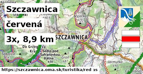 Szczawnica Turistické trasy červená 