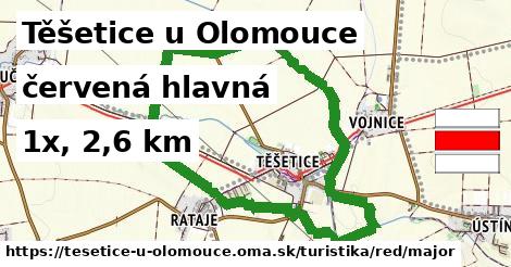 Těšetice u Olomouce Turistické trasy červená hlavná