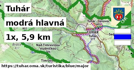 Tuhár Turistické trasy modrá hlavná