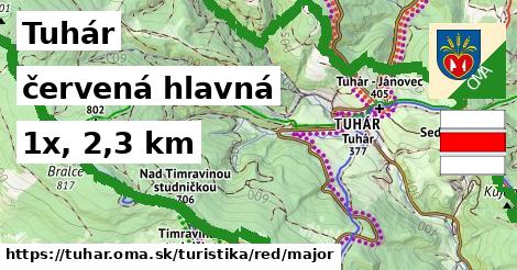 Tuhár Turistické trasy červená hlavná