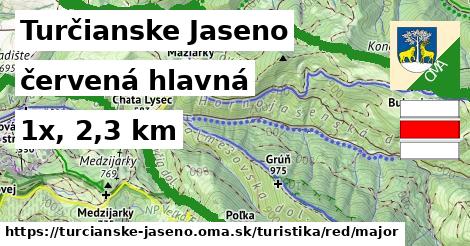 Turčianske Jaseno Turistické trasy červená hlavná