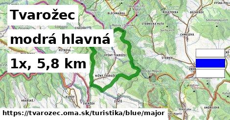 Tvarožec Turistické trasy modrá hlavná