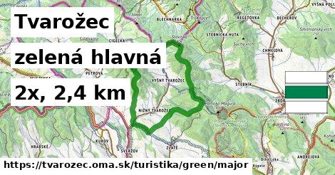 Tvarožec Turistické trasy zelená hlavná