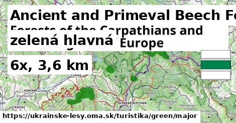Ancient and Primeval Beech Forests of the Carpathians and Other Regions of Europe Turistické trasy zelená hlavná