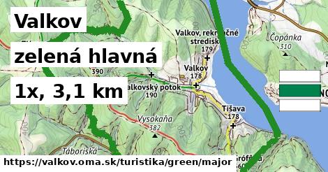 Valkov Turistické trasy zelená hlavná