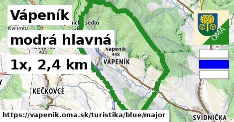 Vápeník Turistické trasy modrá hlavná