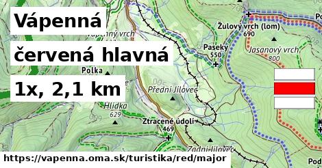 Vápenná Turistické trasy červená hlavná