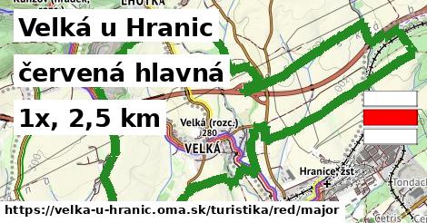 Velká u Hranic Turistické trasy červená hlavná