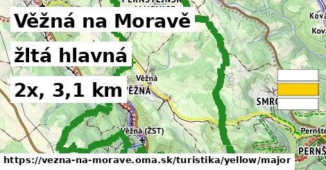 Věžná na Moravě Turistické trasy žltá hlavná
