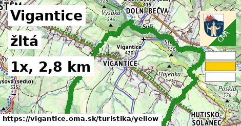Vigantice Turistické trasy žltá 