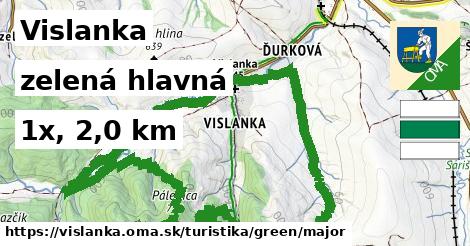 Vislanka Turistické trasy zelená hlavná