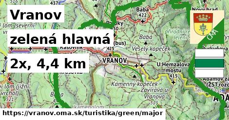 Vranov Turistické trasy zelená hlavná