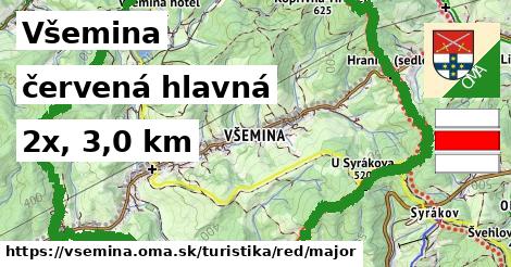 Všemina Turistické trasy červená hlavná