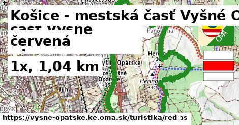 Košice - mestská časť Vyšné Opátske Turistické trasy červená 