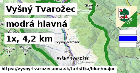 Vyšný Tvarožec Turistické trasy modrá hlavná