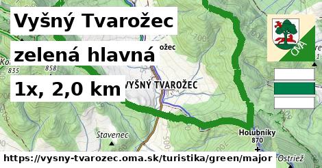 Vyšný Tvarožec Turistické trasy zelená hlavná