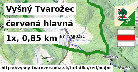 Vyšný Tvarožec Turistické trasy červená hlavná