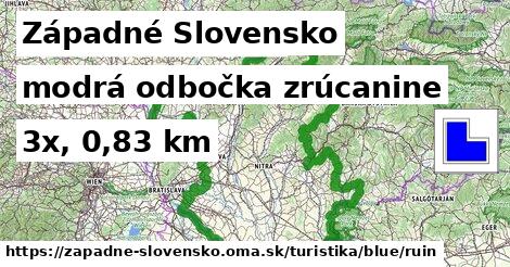 Západné Slovensko Turistické trasy modrá odbočka zrúcanine