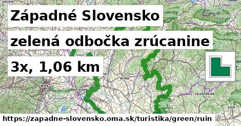 Západné Slovensko Turistické trasy zelená odbočka zrúcanine