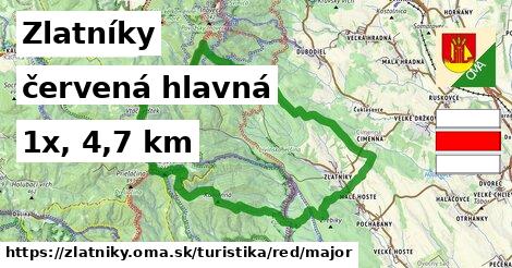 Zlatníky Turistické trasy červená hlavná