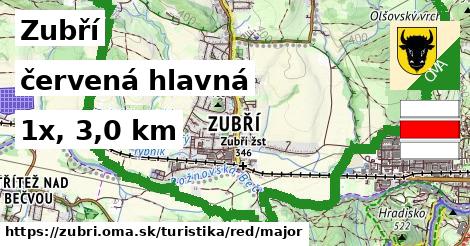 Zubří Turistické trasy červená hlavná