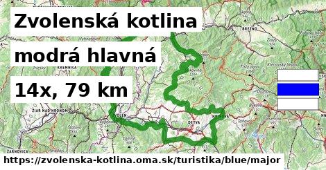 Zvolenská kotlina Turistické trasy modrá hlavná