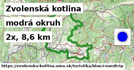 Zvolenská kotlina Turistické trasy modrá okruh